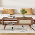 thumbnail image 4 of DIYART Brown Rattan Coffee Table, Mid Century Modern with Drawer & Shelf, 39'' Wooden Boho Coffee Table for Living Room, 4 of 7