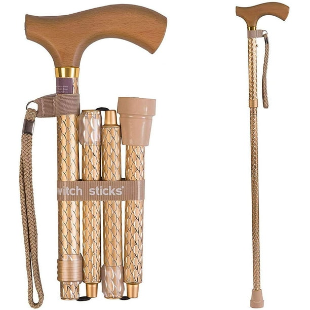 Switch Sticks Folding Walking Stick, Engraved Pearl Gold