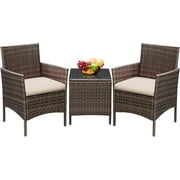 Vineego 3-Piece Patio Furniture Set PE Rattan Wicker Conversation Set Bar Set with Cushions (Brown/Beige)