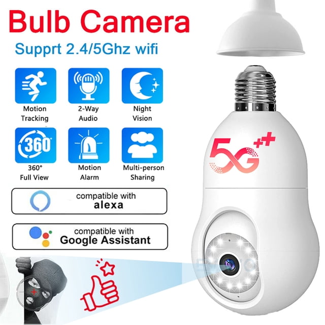 Enchufe de Cámara de Seguridad con WiFi de 2MP y 5G para Exteriores/Interiores con Rotación de 360 Grados