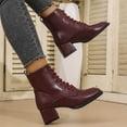 thumbnail image 6 of Bnwani Women Boots Ankle Winter Fashion Toe Square Mid-Heel Chunky Casual Solid Boot Red Size 9, 6 of 9