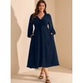 thumbnail image 3 of Fall Wedding Guest Dresses for Women Plus Size V Neck Long Sleeve Tie Front Cocktail Maxi Dress with Pockets, 3 of 5