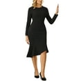 thumbnail image 1 of Vestido formal de cola de pez de manga larga y cuello redondo para mujer Inspire Chic con cinturón 2XL negro, 1 of 5