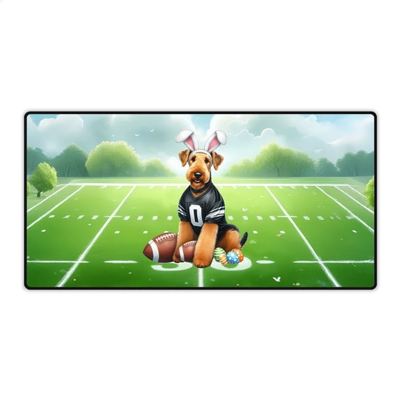 Happy Easter Hello Spring Airedale Terrier Playing Football Desk Mat Full Keyboard Mouse Pad Dale Waterside Dog Lover Large Mousepad - 13003