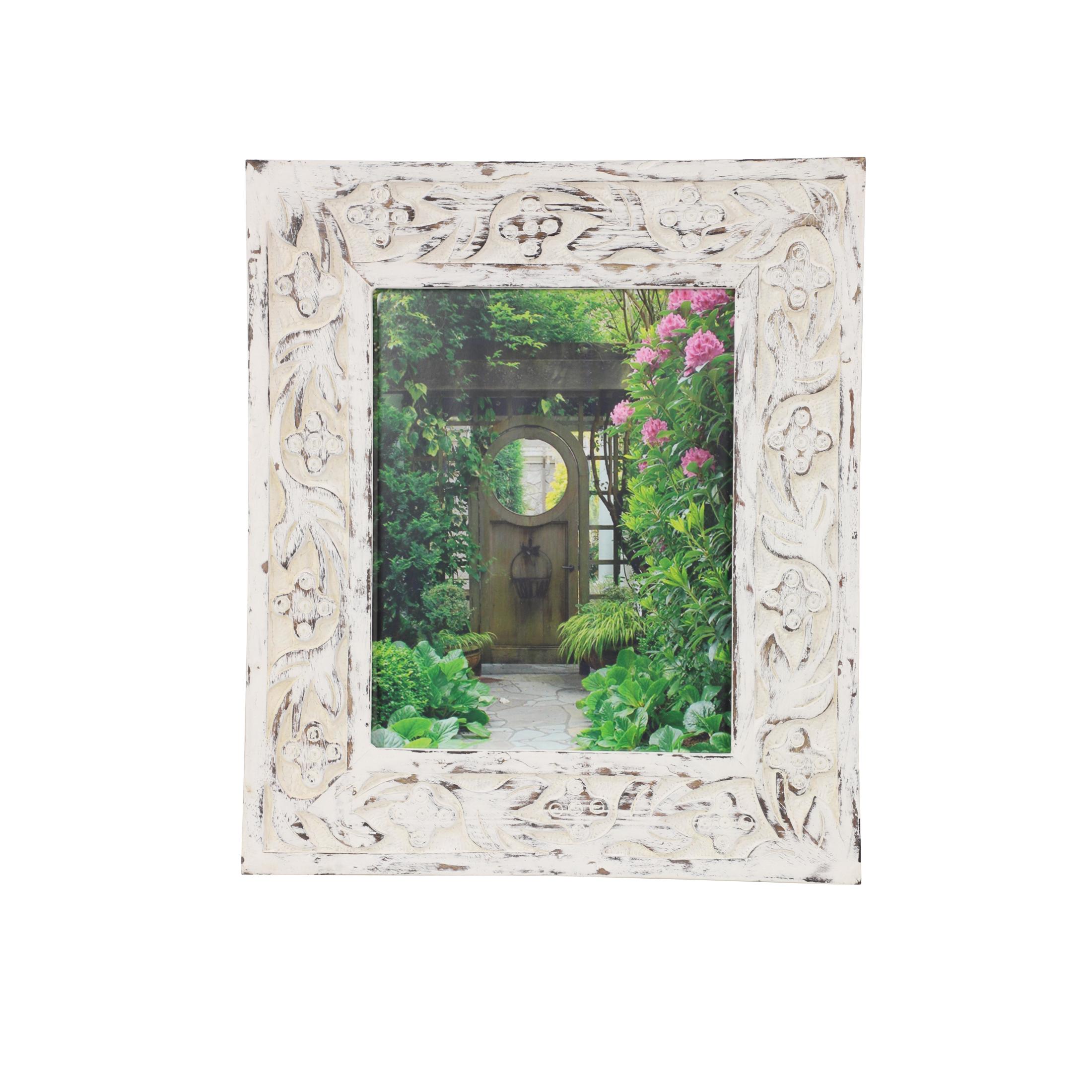 DecMode 8" x 10" Handmade Intricate Carved White Floral Photo Frame