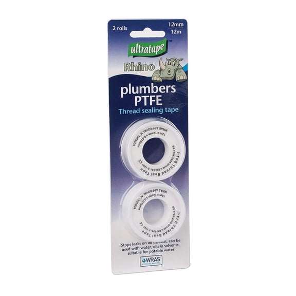 Ultratape Rhino Plumbers PTFE Thread Sealing Tape 12mm x 12m 2pk