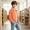 thumbnail image 6 of SERTGUTR Boys Waffle Knit Jacket Turn Down Collar Full Zipper Long Sleeve Pocket Design Solid Color Casual Top Everyday School Fall Winter Coat, 6 of 9