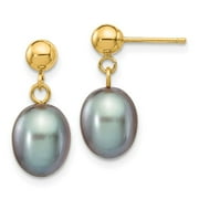 DISCOUNT JEWELERS Real 14kt Yellow Gold 7-8mm Grey Rice Freshwater Cultured Pearl Dangle Post Earrings; for Adults and Teens; for Women and Men