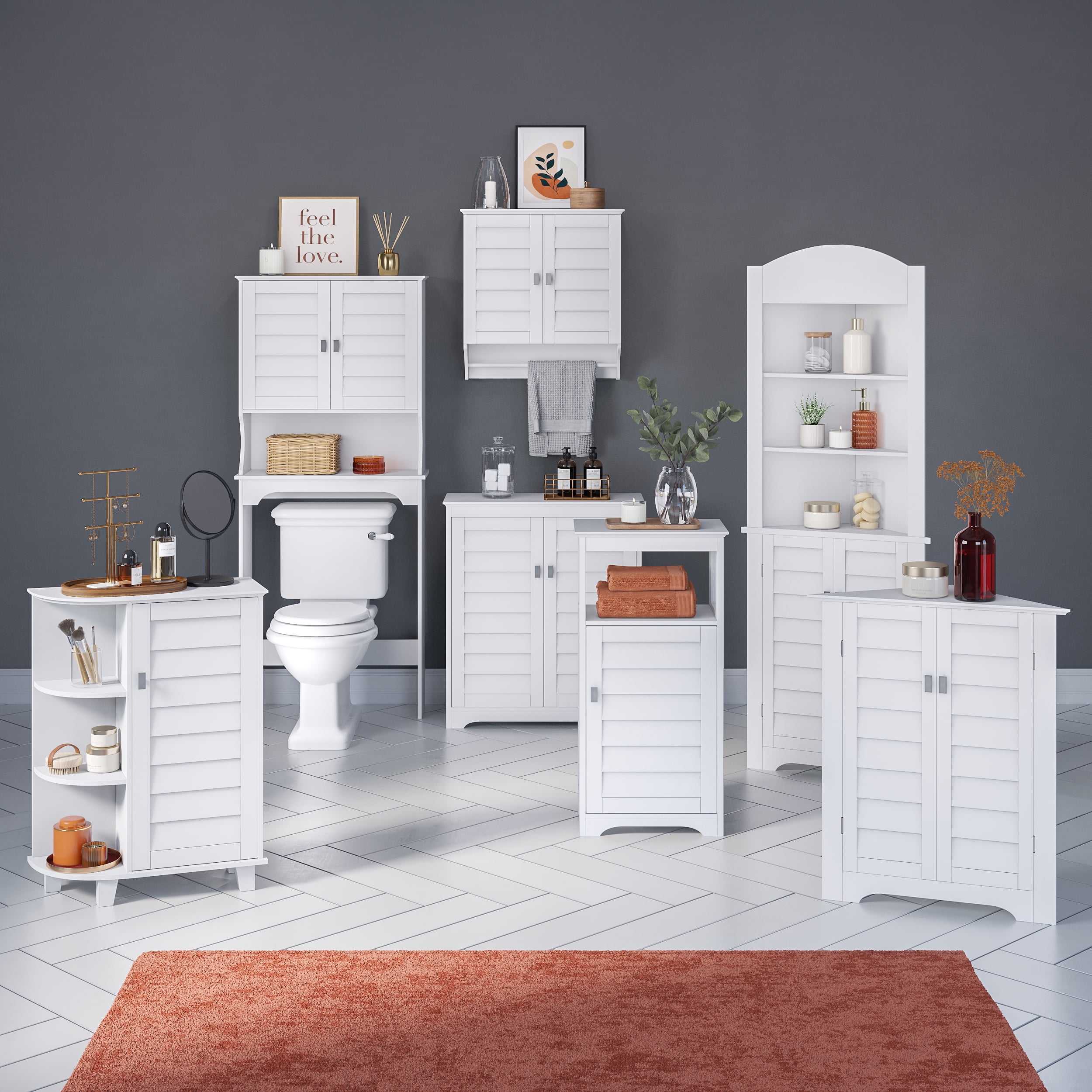 RiverRidge Brookfield 2-Door Bathroom Linen Storage Cabinet and Laundry Shelf - White