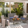 thumbnail image 2 of HOYOA 4PCS Patio Rattan Conversation Furniture Set Outdoor Gray/Blue Cushion, 2 of 4