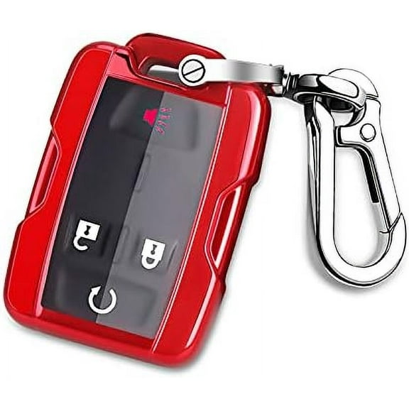 for Chevy Key Fob Cover Soft TPU Protector Case with Keychain for Chevrolet 2014 - 2021 LT GMC Sierra Canyon Yukon Suburban Tahoe Silverado Colorado (3/4/5/ Button) Key Fob Remote Control Red