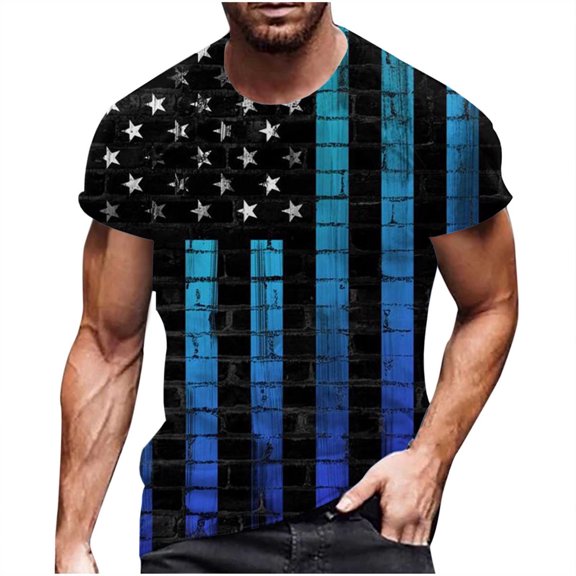 WREESH Men's 4Th of July Workout T-Shirt: Star-Spangled Short Sleeve Crewneck Patriotic Fashion Top Black
