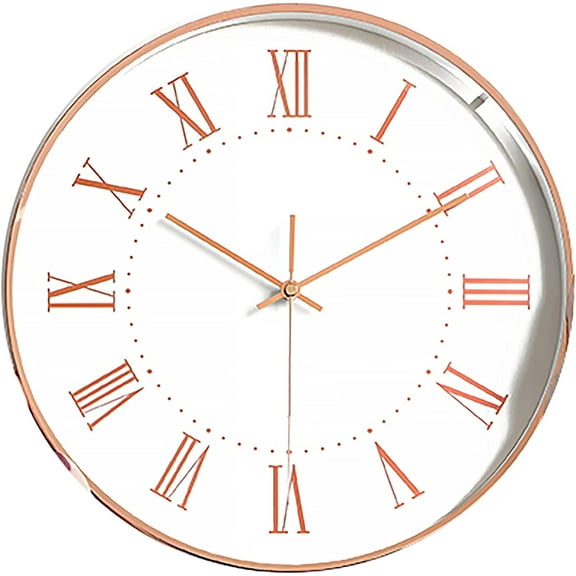 Modern Minimalist Rose Gold on White Silent Wall Clock With Glass Top (Roman Numeral Dial)