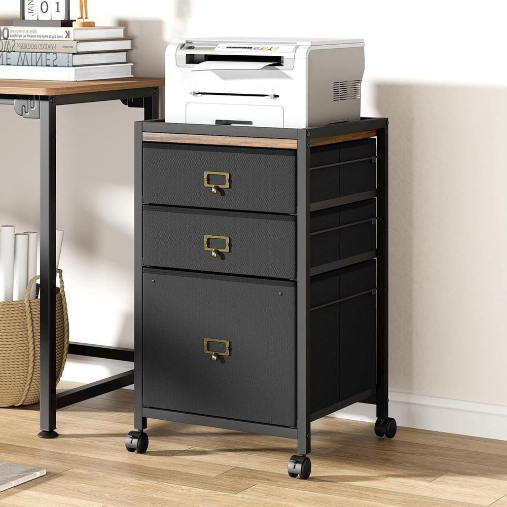 MIDOQIN 3 Drawers Mobile File Cabinet, Rolling Filing Cabinet Fits Letter Size or A4 Fabric Printer Stand, Small Storage Cabinet Under Desk for Home Office
