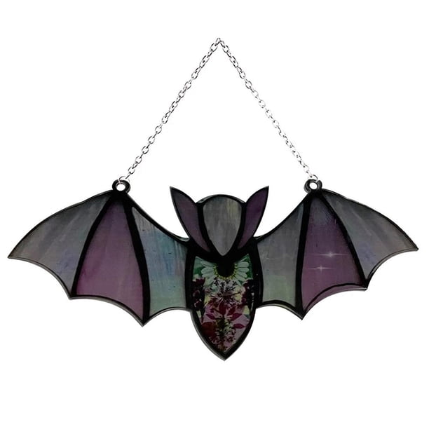 SGACAI Atrapasol de vidrio de colores con forma de murciélago para Halloween, para colgar en la ventana, arte acrílico para pared