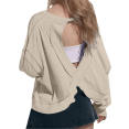 thumbnail image 3 of Ediodpoh Women's Fashion Hoodless Sweatshirt Long Sleeve Backless Loose Fit Casual Tops Athletic Comfortable Breathable Streetwear Womens Sweatshirts Beige XXL, 3 of 7