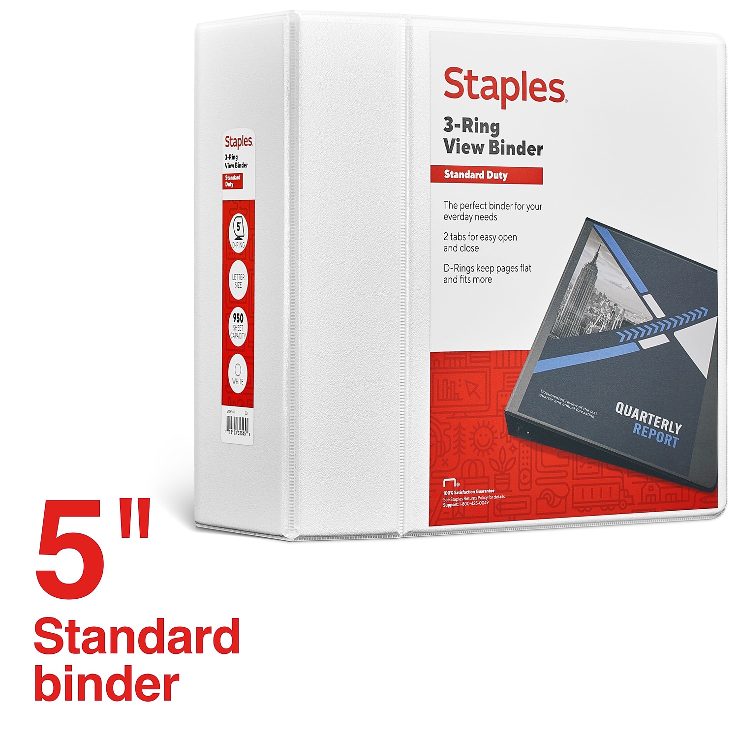 Staples Standard 5-Inch D 3-Ring View Binder White (26360-CC) 976179