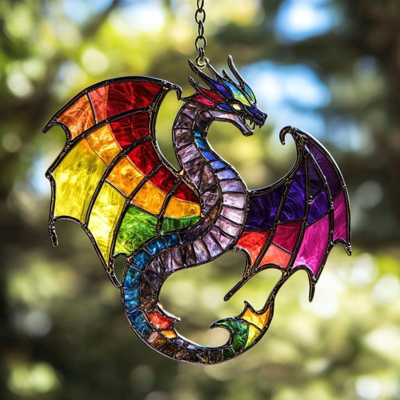Rainbow Dragon Acrylic Suncatcher Fantasy Dragon Faux Stained Glass Window Hanging LGBTQ Pride Decor LGBT Book Lovers Gift