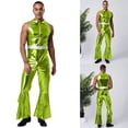 thumbnail image 2 of TiaoBug Men's Shiny Metallic 70s Rave Outfits Jazz Hip Hop Dance Unitard Sleeveless Disco Party Rompers Green L, 2 of 5