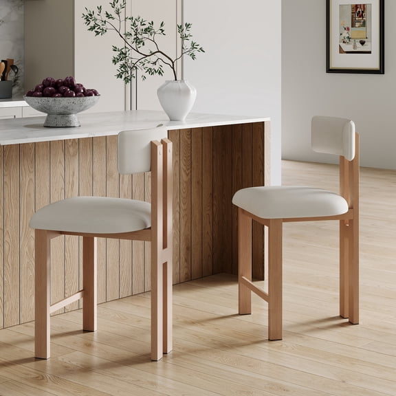 FFZ 20" Stylish Round Stool with Low Back and Metal Frame, Natural White