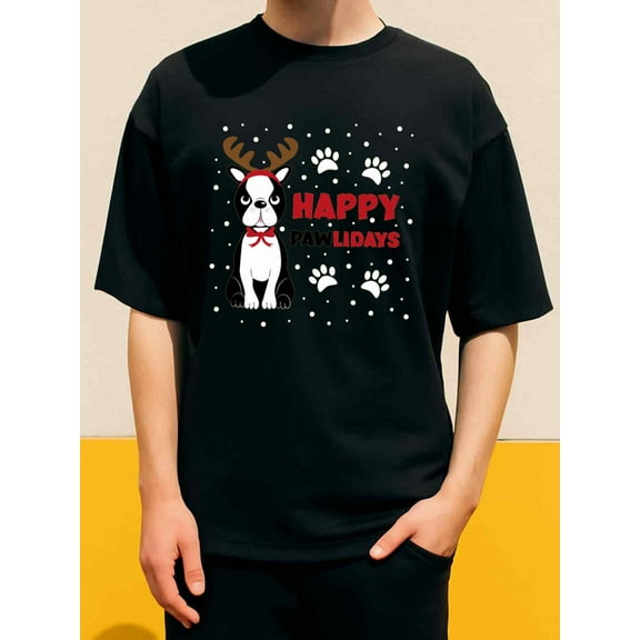 Pawlidays T-Shirt Christmas t shirts print men 180G 100% Cotton black Comfortable activewear, perfect for gifts Spring and summer outdoor wear Hip-hop streetwear Christmas Christmas crew elegant