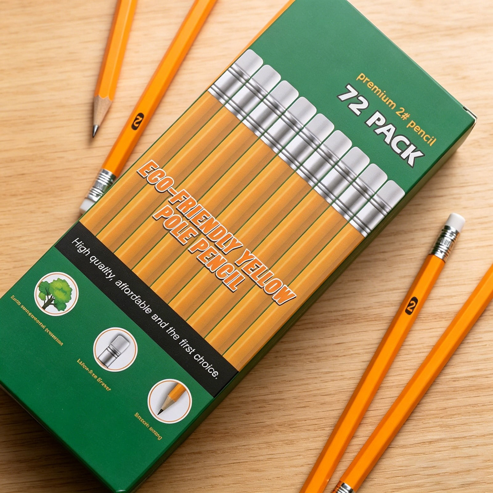 FXMLRLK 72Pcs Pre-sharpened Yellow Pencils with Erasers, Bulk Pack Graphite Pencils for Home Office Supplies, Writing, Drawing and Sketching
