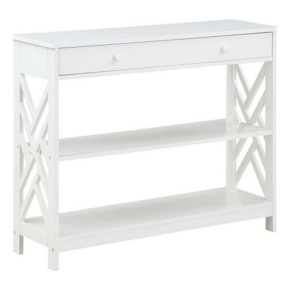 Pemberly Row One-Drawer Console Table with Shelves in White Wood
