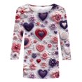 thumbnail image 5 of Womens T Shirts Valentines, Heart Tops for Women, 3/4 Sleeve Tee Shirt Women Valentine's Day Love Flower Print T Shirt Casual Round Neck Three Quarter Sleeve T-Shirt Top, 5 of 5