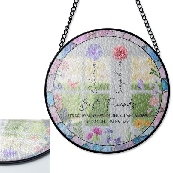 LV Gifts Personalized Best Friend Sun Catcher, Stained Glass Style UV Printed Friendship Gift
