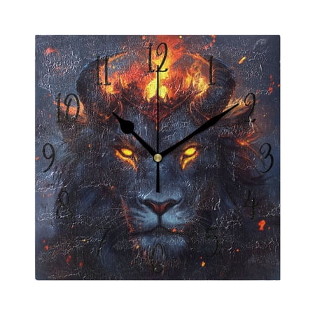 WOBOGO An Evil Dark Lion Pattern Wall Clock 7.78 Inch Battery Operated Silent Unit Square Rustic Vintage Style for Home Bedroom Office Black Pointer