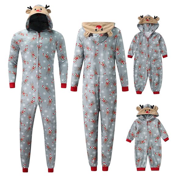 EIGTHTAIL Family Matching Christmas Pajamas Set Reindeer Onesies Hood Sleepwear for Adults Kids