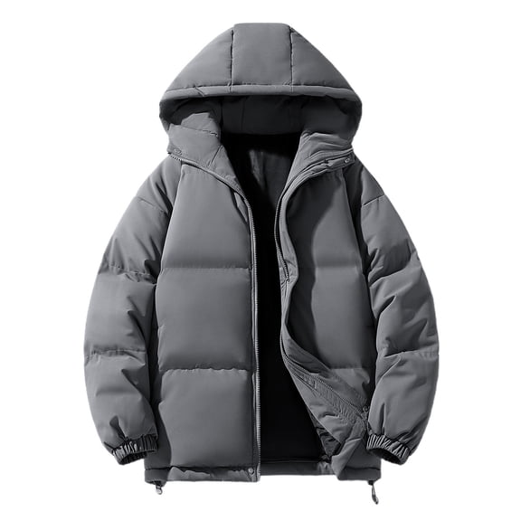 Men's Winter Down Jacket - Weather Resistant Winter Jackets for Men Quilted Warm Coat Puffer Jacket with Hood and Pockets,Color:Grey,Size:L