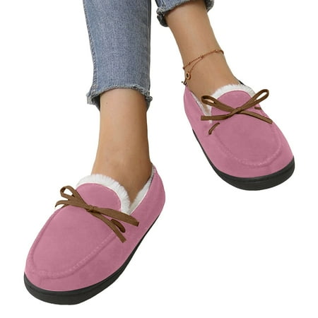 Oyedens House Shoes for Women Cozy Plush Lined Winter Warm Slip on Snow Loafers Boots Indoor Outdoor