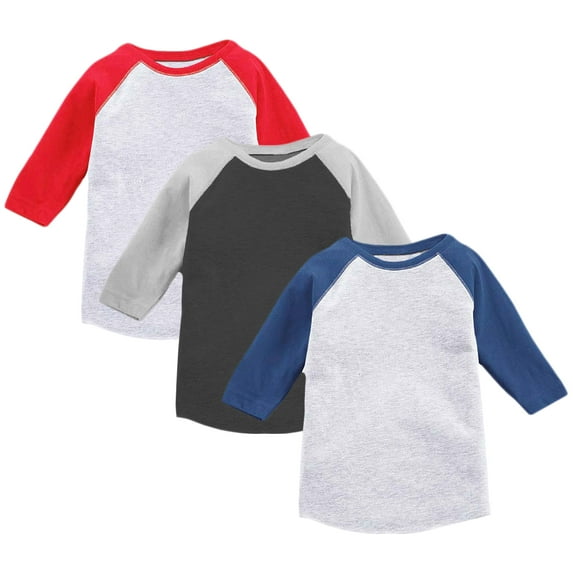 Raglan Baseball Shirt Boys Youth Raglan Shirt Kids Baseball Tee XS S M L XL Age 6 to 18 Years Old Boys - Pack of 3
