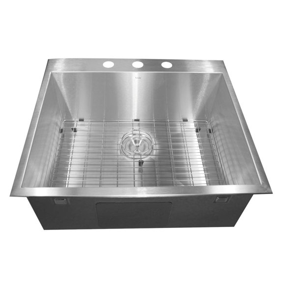 Nantucket Sinks ZR2522-16 25-Inch Pro Series Single Bowl Self-Rimming Kitchen Sink 3 Holes, Stainless Steel