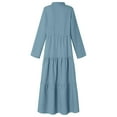 thumbnail image 4 of Women Casual Solid Denim Dress Long Sleeve Round Neck Dress Loose Dress Petite Dresses Summer Stripe Dress Womens Dresses Casual Summer Midi Length Women's Casual Casual Maxi Women Solid Tunic Dress, 4 of 4