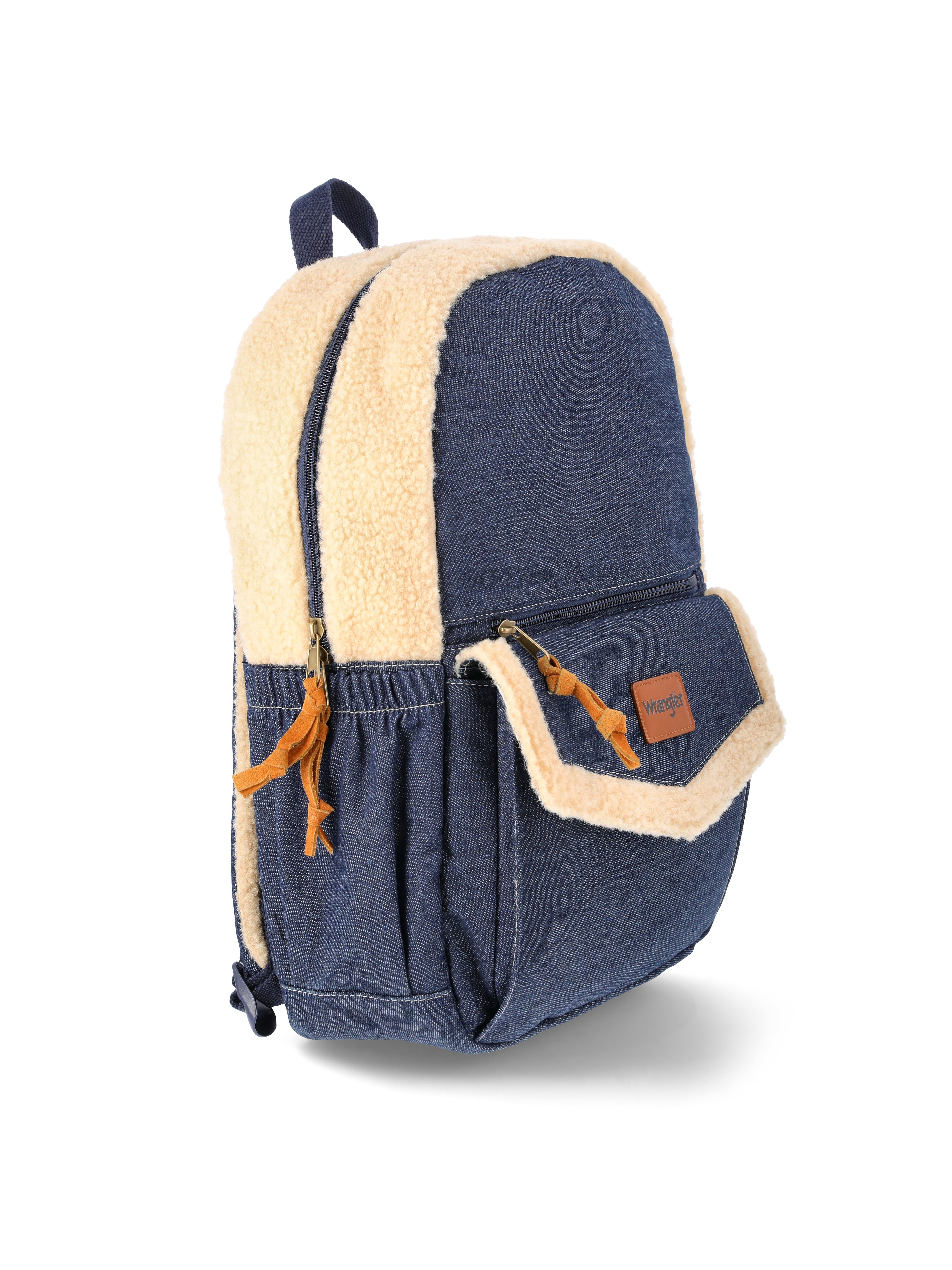 Wrangler Men’s and Women’s Denim and Shearling 17" Laptop Backpack, Blue