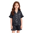thumbnail image 2 of eczipvz Girls Pajamas Satin Pajama Set Silk Pjs Short Sleeve Sleepwear Loungewear Clothes Set Black 8-9 Years, 2 of 7
