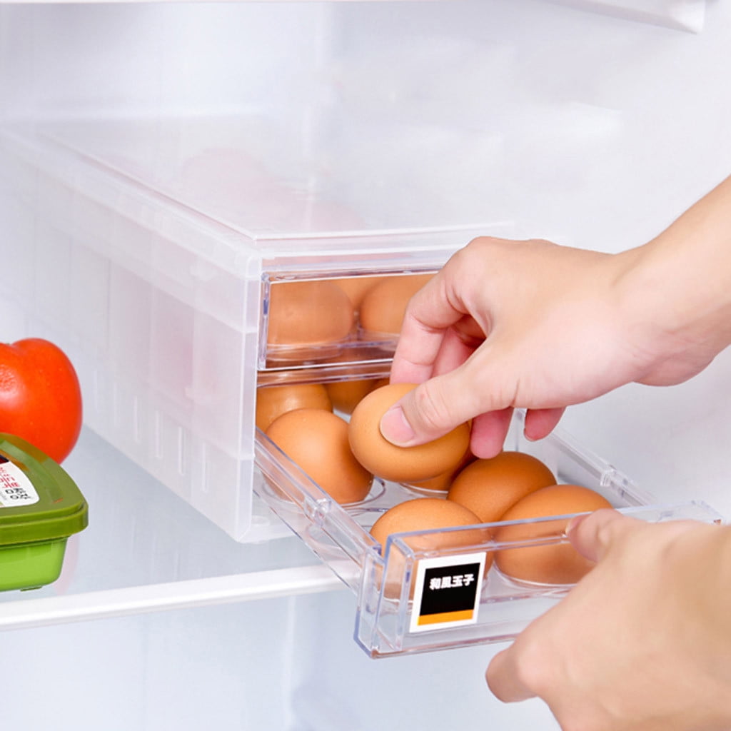 Huayishang Storage Box Egg Storage Box Drawer-Style Double-Layer 24-Grid Anti-Collision Stackable Kitchen Refrigerator Fresh-Keeping Box, Kitchen Essentials Clearance Sale White