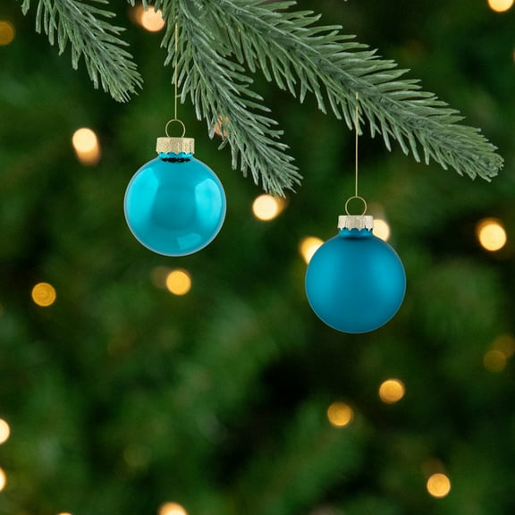 Northlight 2-Finish Christmas Glass Ball Ornaments - 1.75" (44.5mm) - Turquoise Blue - 10ct