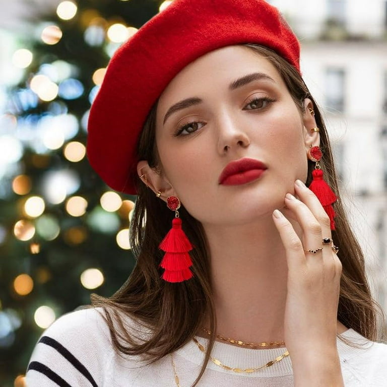 2Pairs Colorful Layered Tassel Earrings Bohemian Tiered Tassel Druzy Stud Dangle Drop Earrings for Women Teen Girls Christmas Mother s Day Gift