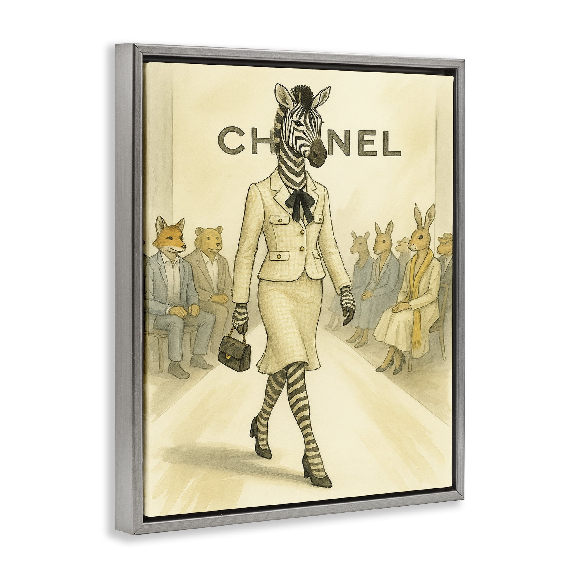 Stupell Industries Fashion Runway Zebra Gray Framed Floater Canvas Wall Art, design by Grotto Studios