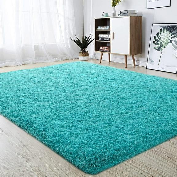 Lochas Ultra Soft Modern Area Rugs Fluffy Plush Living Room Carpets for Children Indoor Bedroom Home Decor Nursery Rug, 4' X 6',Turquoise Blue