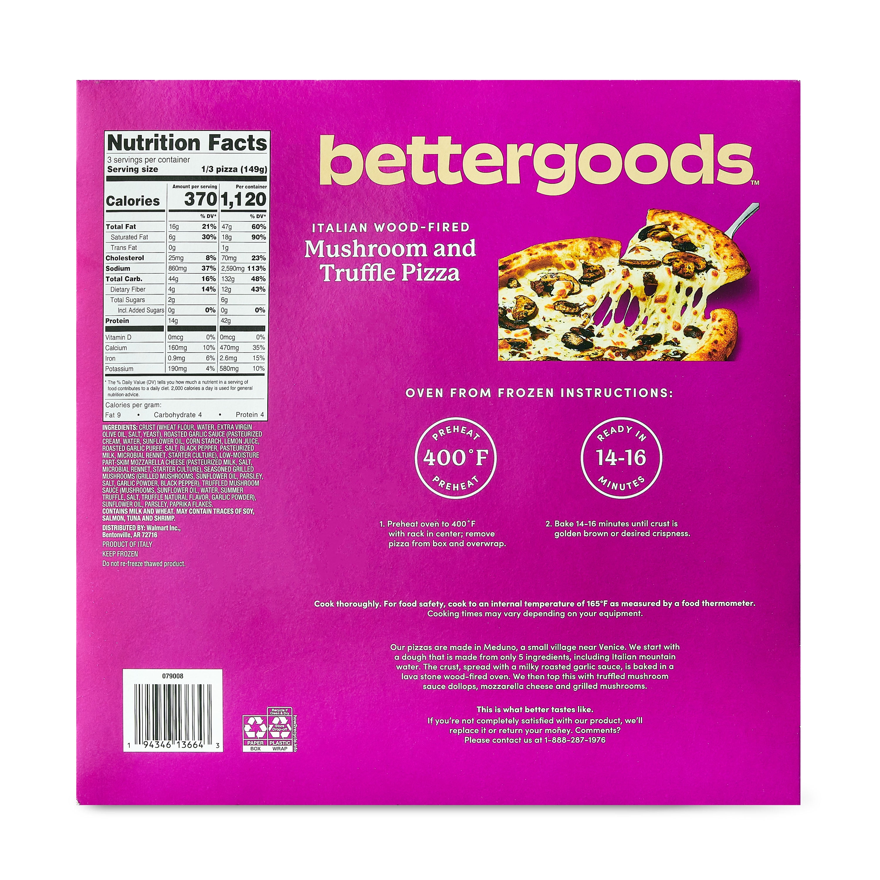 bettergoods Italian Wood-Fired Mushroom and Truffle Pizza, 15.73 oz (Frozen)