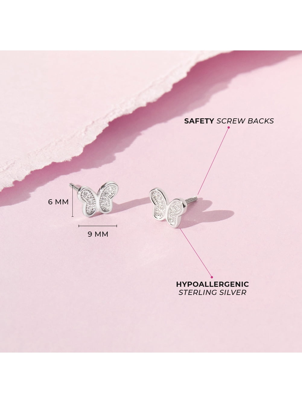 925 Sterling Silver Butterfly CZ Screw Back Earrings for Toddlers Young Girls
