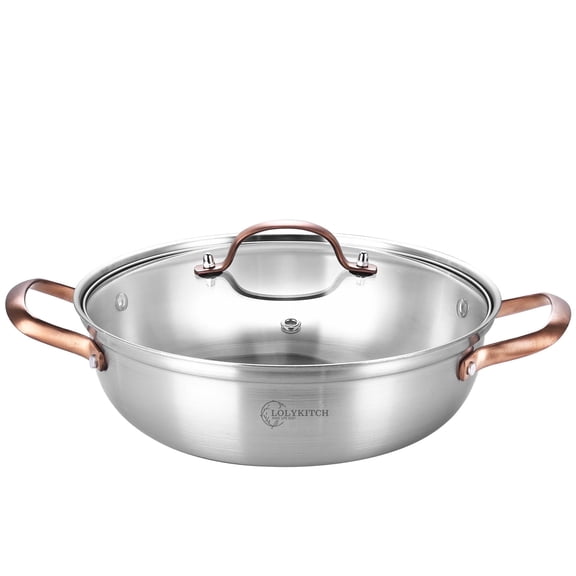 LOLYKITCH Tri-ply Stainless Steel Sauté Pan with Lid,3.5QT Everyday Pan,Deep Frying Pan,Induction Cooking Pot,Dishwasher and Oven Safe,11 inch.