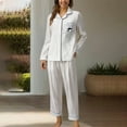 thumbnail image 2 of ManxiVoo Soft Breathable Button Down Lounge Set Long Sleeve Pajamas for Women Relaxing Sleepwear L Size Light Ashy, 2 of 4