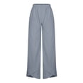 thumbnail image 4 of Mceream Capri Pants for Women Cotton Linen Wide Elastic Waist Leg Pants with Pockets Summer Cropped Pants Baggy Crop Trousers Plus Size Print Comfy Sweatpants Blue L, 4 of 7