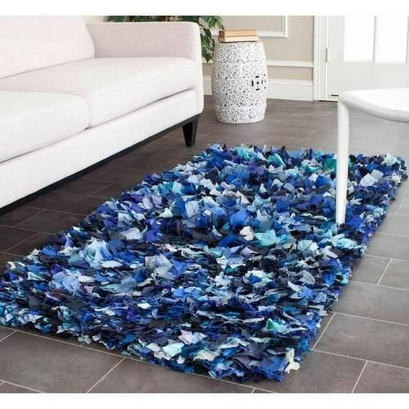 SAFAVIEH Rio Cassandra Confetti Polyester Shag Area Rug, Blue/Multi, 6' x 6' Square