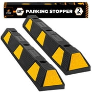 Xpose Safety Parking Block Curb Stop, 48" Heavy Duty Parking Stop Protect Vehicles Walls Yellow Reflective Strip, Car Tire Stopper, Wheel Stop Bumper, Parking Stopper for Garage, Driveway 2 Pack